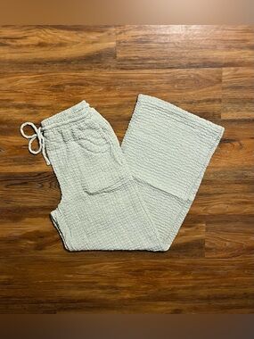GLG Sage Green Textured Wide Leg Pants - Size XS - Cozy Lounge High Rise